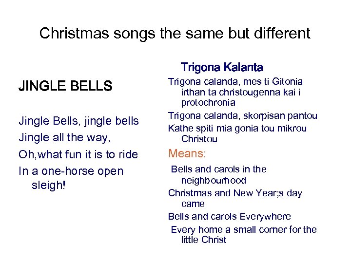 Christmas songs the same but different Trigona Kalanta JINGLE BELLS Jingle Bells, jingle bells