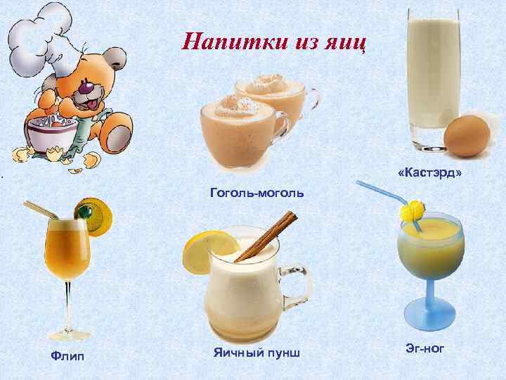 Напитки из яиц «Кастэрд» Гоголь-моголь Флип Яичный пунш Эг-ног 