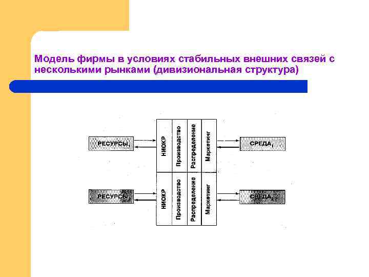 Модель фирмы в условиях стабильных внешних связей с несколькими рынками (дивизиональная структура) 