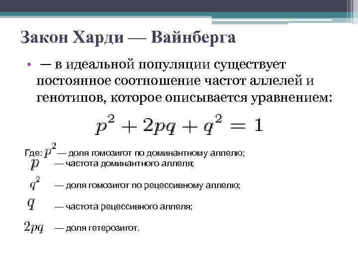 Презентация закон харди вайнберга популяции 11 класс