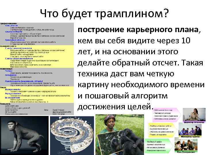 Что будет трамплином? • построение карьерного плана, кем вы себя видите через 10 лет,