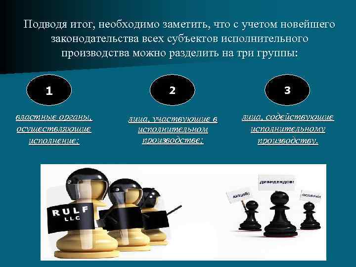 Подводя итог, необходимо заметить, что с учетом новейшего законодательства всех субъектов исполнительного производства можно