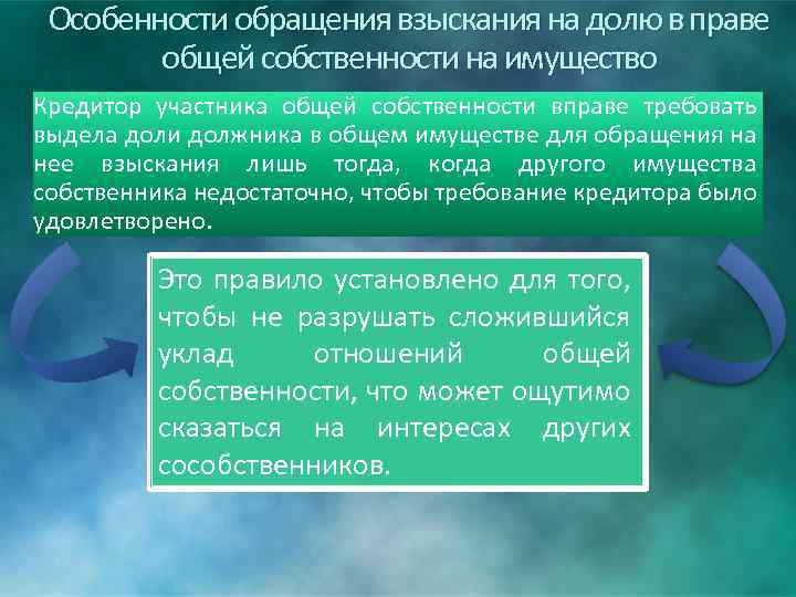 Особенности обращения взыскания на долю в праве общей собственности на имущество Кредитор участника общей