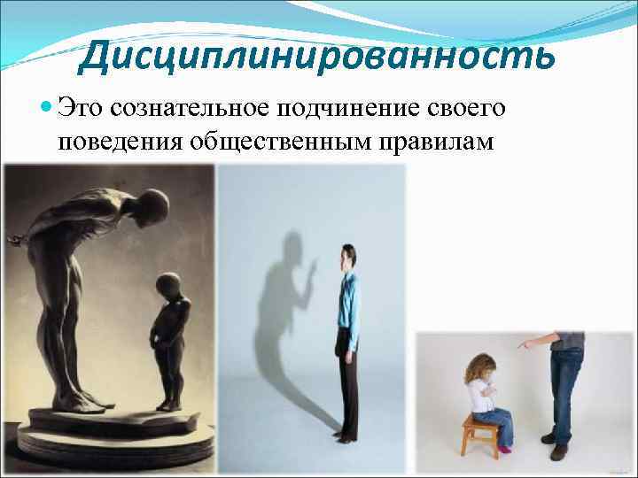 Дисциплинированность Это сознательное подчинение своего поведения общественным правилам 