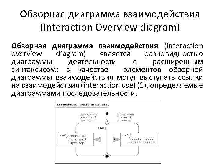 Обзорная диаграмма взаимодействия (Interaction Overview diagram) Обзорная диаграмма взаимодействия (interaction overview diagram) является разновидностью