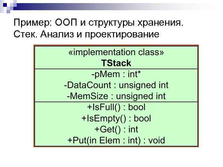 Пример: ООП и структуры хранения. Стек. Анализ и проектирование 