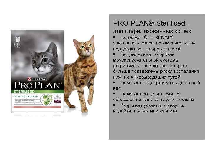 PRO PLAN® Sterilised - для стерилизованных кошек § содержит OPTIRENAL®, уникальную смесь, незаменимую для