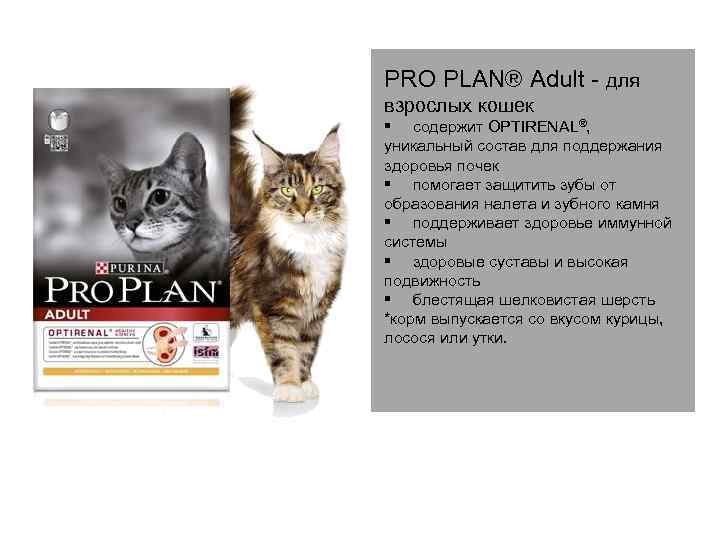 PRO PLAN® Adult - для взрослых кошек § содержит OPTIRENAL®, уникальный состав для поддержания