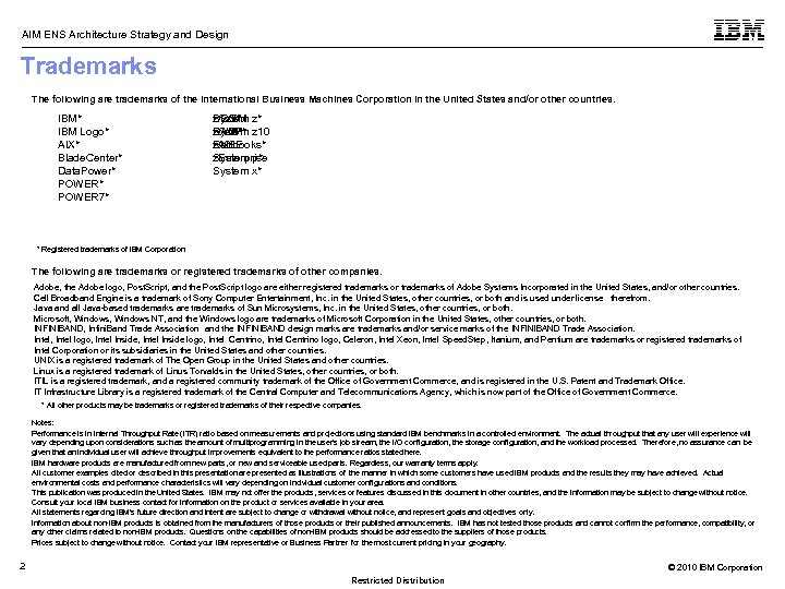 AIM ENS Architecture Strategy and Design Trademarks The following are trademarks of the International