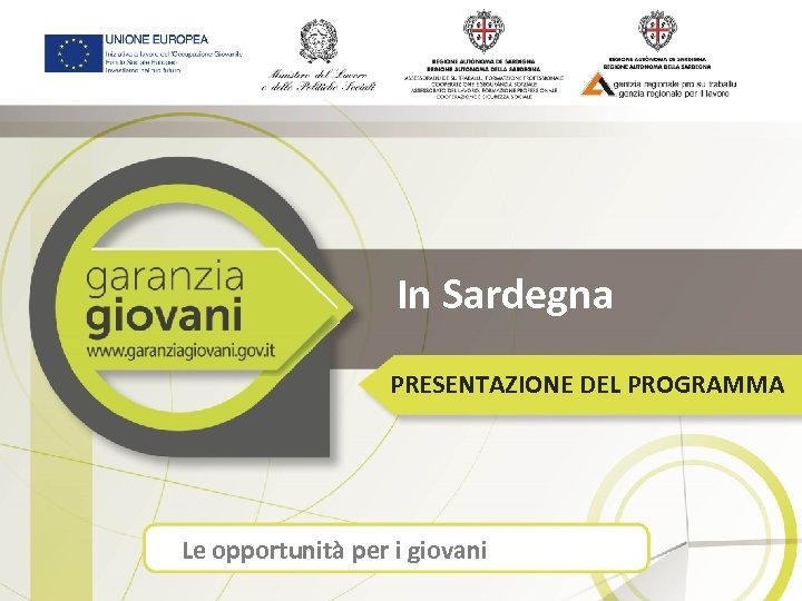 In Sardegna PRESENTAZIONE DEL PROGRAMMA Le opportunità per i giovani 