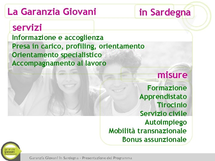 La Garanzia Giovani in Sardegna servizi Informazione e accoglienza Presa in carico, profiling, orientamento