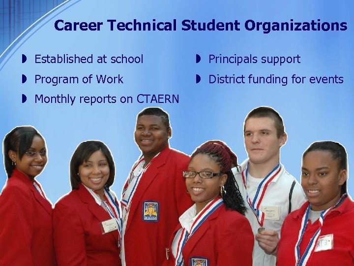 Career Technical Student Organizations » Established at school » Principals support » Program of