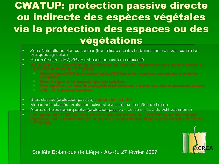 CWATUP: protection passive directe ou indirecte des espèces végétales via la protection des espaces