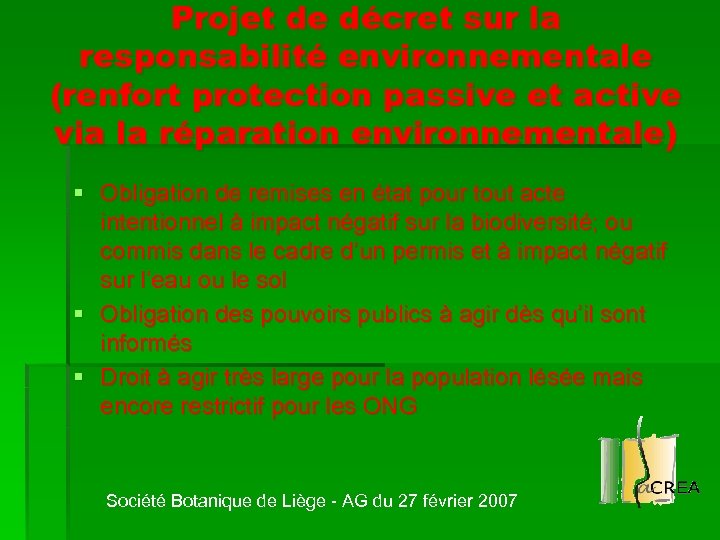 Projet de décret sur la responsabilité environnementale (renfort protection passive et active via la