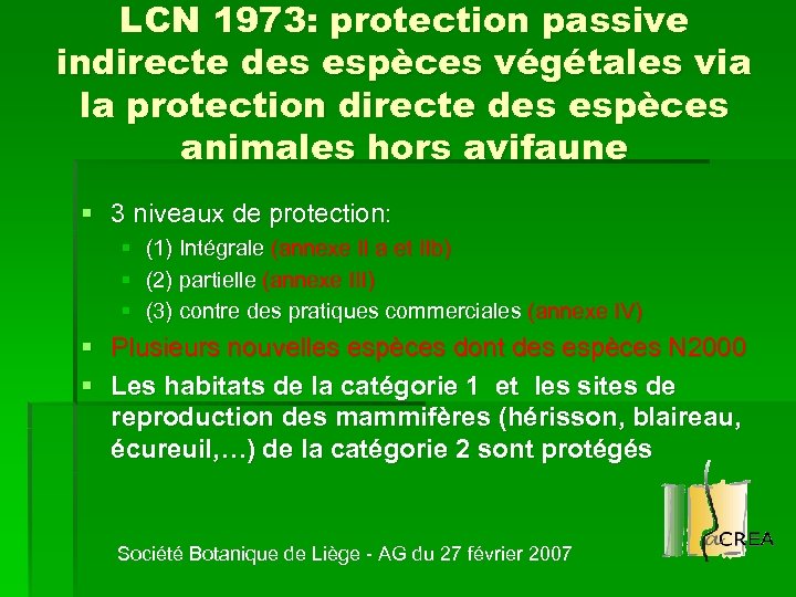 LCN 1973: protection passive indirecte des espèces végétales via la protection directe des espèces