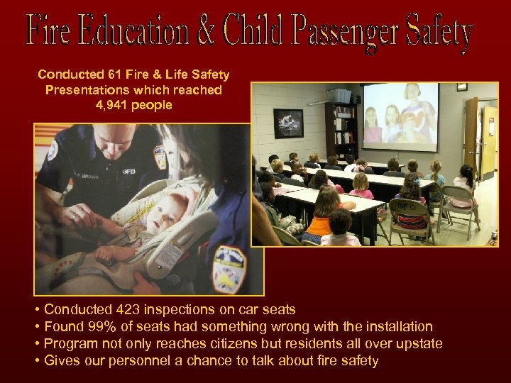 Conducted 61 Fire & Life Safety Presentations which reached 4, 941 people • Conducted