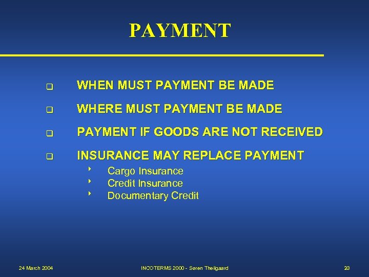 PAYMENT q WHEN MUST PAYMENT BE MADE q WHERE MUST PAYMENT BE MADE q