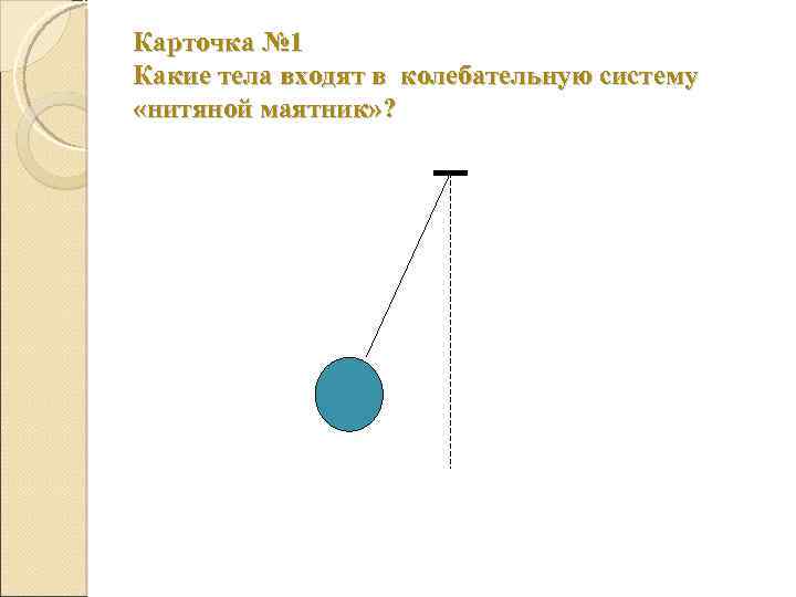 Карточка № 1 Какие тела входят в колебательную систему «нитяной маятник» ? 