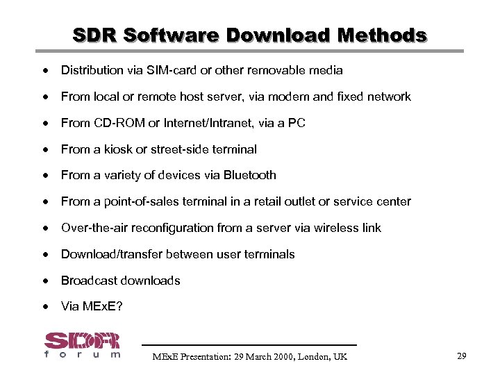 SDR Software Download Methods · Distribution via SIM-card or other removable media · From