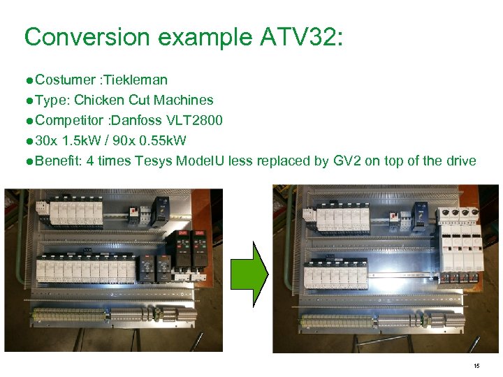 Conversion example ATV 32: ● Costumer : Tiekleman ● Type: Chicken Cut Machines ●