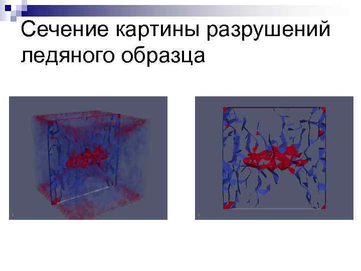 Сечение картины разрушений ледяного образца 