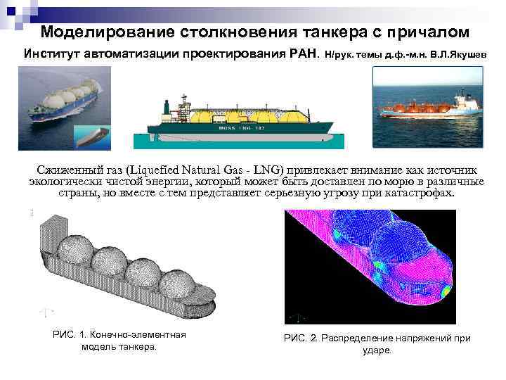Моделирование столкновения танкера с причалом Институт автоматизации проектирования РАН. Н/рук. темы д. ф. -м.