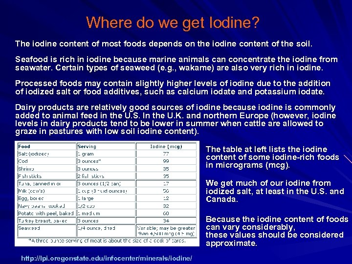 Where do we get Iodine? The iodine content of most foods depends on the