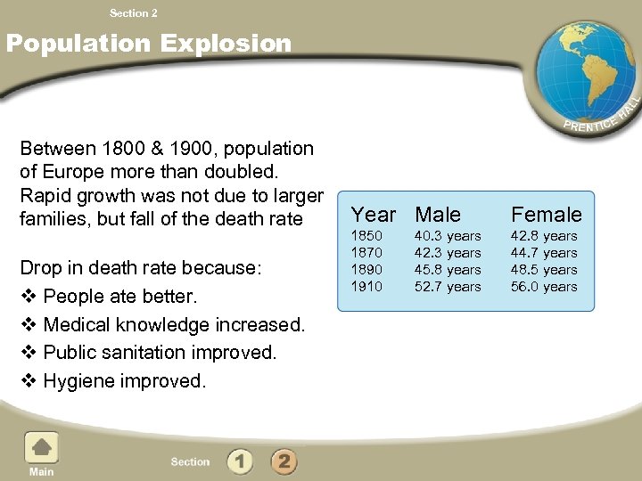 Chapter 9, Section 2 Population Explosion Between 1800 & 1900, population of Europe more