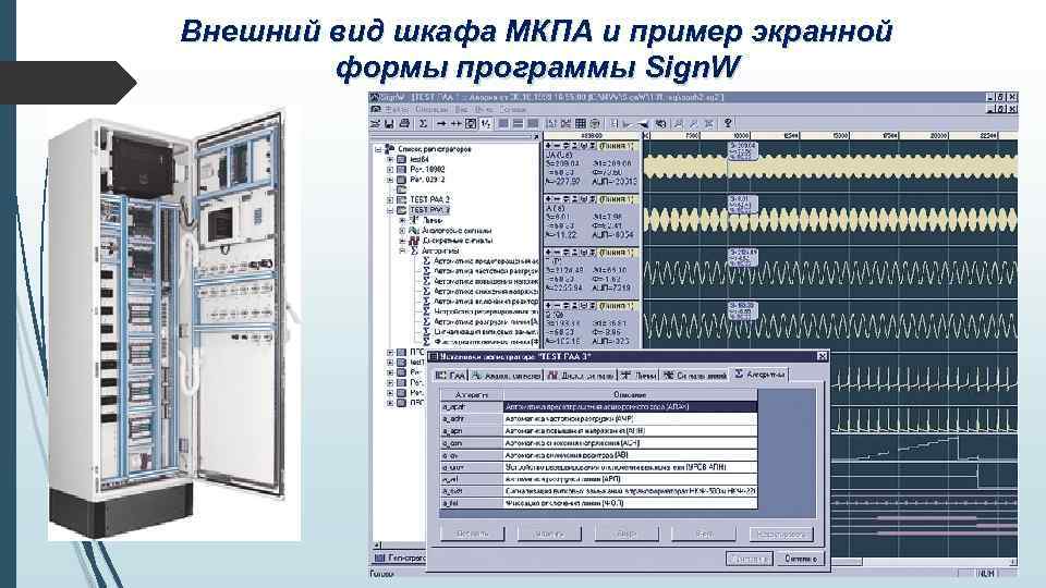 Внешний вид шкафа МКПА и пример экранной формы программы Sign. W 