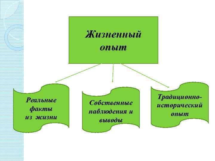 Жизненный опыт Реальные факты из жизни Собственные наблюдения и выводы Традиционноисторический опыт 