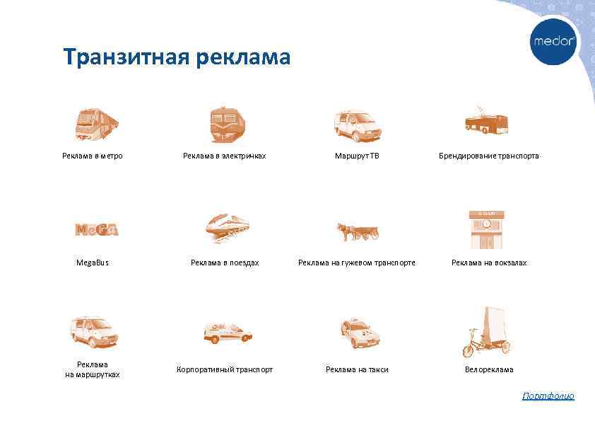 Транзитная реклама Реклама в метро Реклама в электричках Маршрут ТВ Брендирование транспорта Mega. Bus