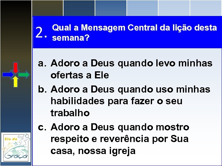 2. Qual a Mensagem Central da lição desta semana? a. Adoro a Deus quando