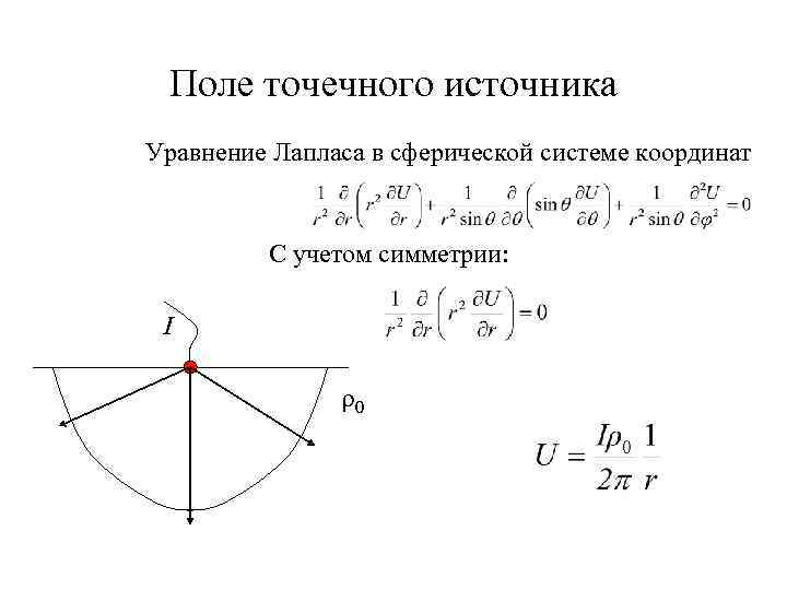 Нормальное поле. Поле точечного источника. Градиент в сферической системе координат. Лаплас в сверической системе координат. Напряжения в сферической системе координат.