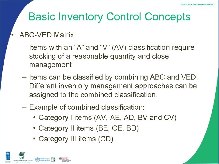 Basic Inventory Control Concepts • ABC-VED Matrix – Items with an “A” and “V”