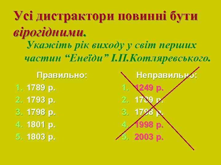 Усі дистрактори повинні бути вірогідними. Укажіть рік виходу у світ перших частин “Енеїди” І.