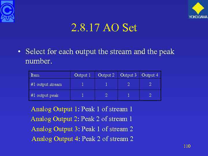 2. 8. 17 AO Set • Select for each output the stream and the