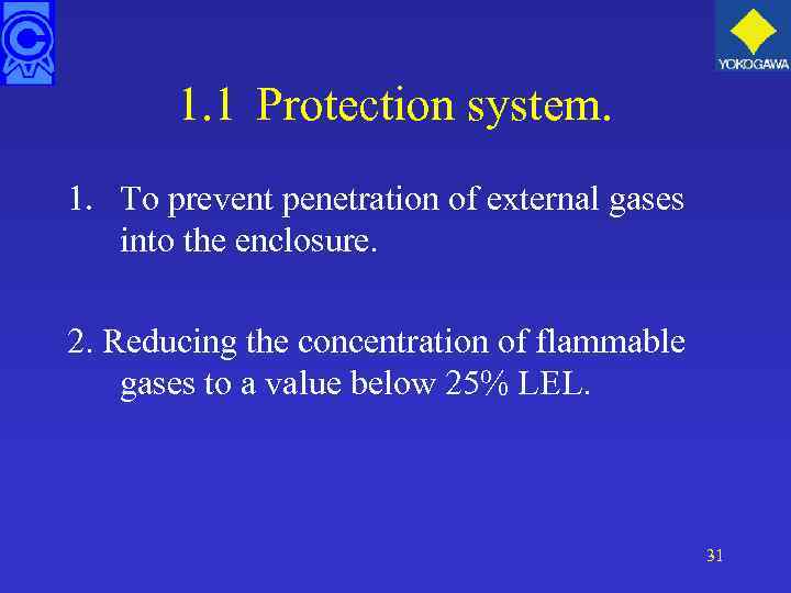 1. 1 Protection system. 1. To prevent penetration of external gases into the enclosure.