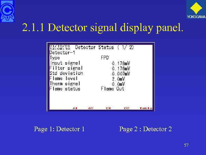 2. 1. 1 Detector signal display panel. Page 1: Detector 1 Page 2 :