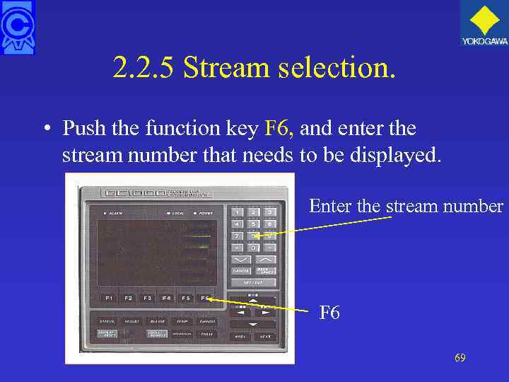 2. 2. 5 Stream selection. • Push the function key F 6, and enter