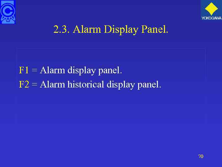 2. 3. Alarm Display Panel. F 1 = Alarm display panel. F 2 =