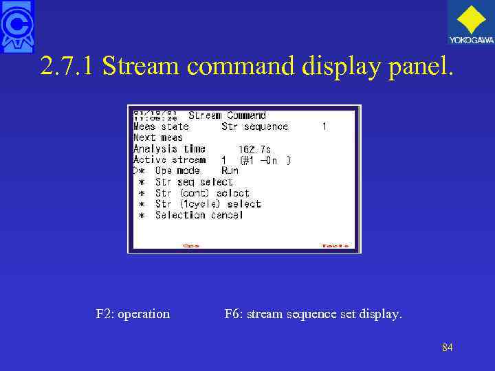 2. 7. 1 Stream command display panel. F 2: operation F 6: stream sequence