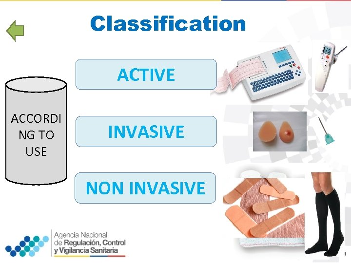 Classification ACTIVE ACCORDI NG TO USE INVASIVE NON INVASIVE 