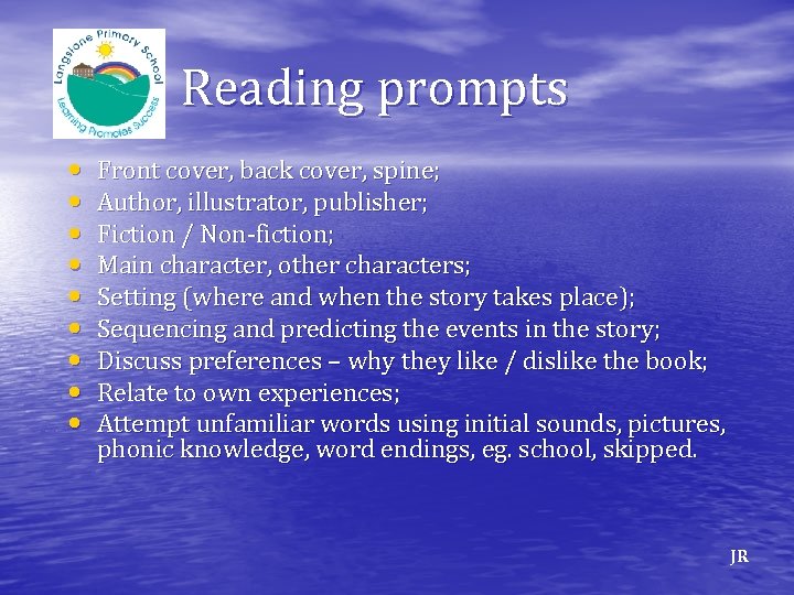 Reading prompts • • • Front cover, back cover, spine; Author, illustrator, publisher; Fiction
