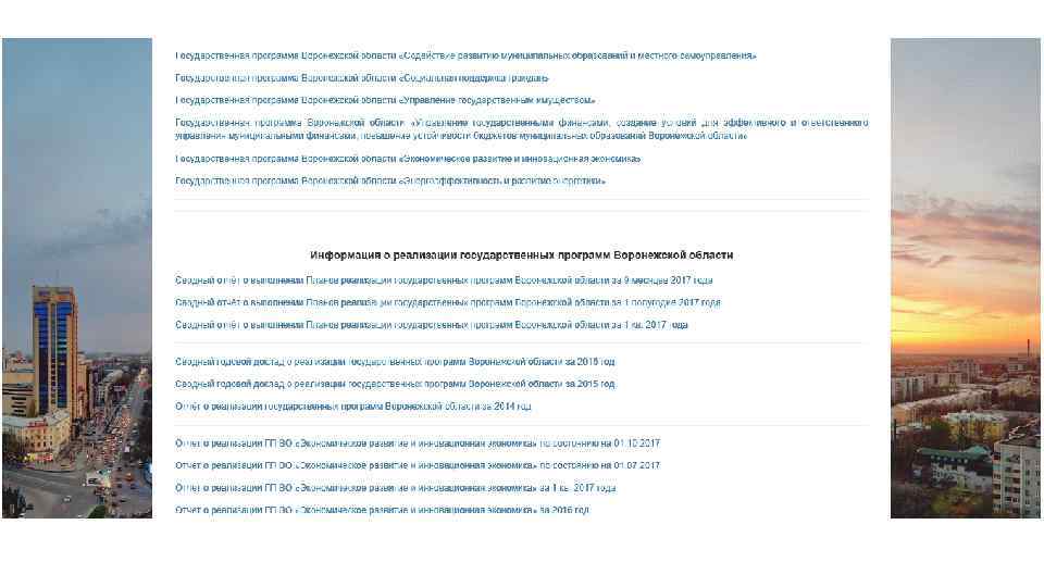 Реализация сообщения. Государственные программы Воронежской области. Госпрограммы Воронежской области. Государственные экологические программы Воронежской области. Какие программы реализовали по развитию Казани.