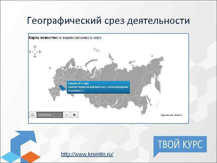 Географический срез деятельности http: //www. kremlin. ru/ 