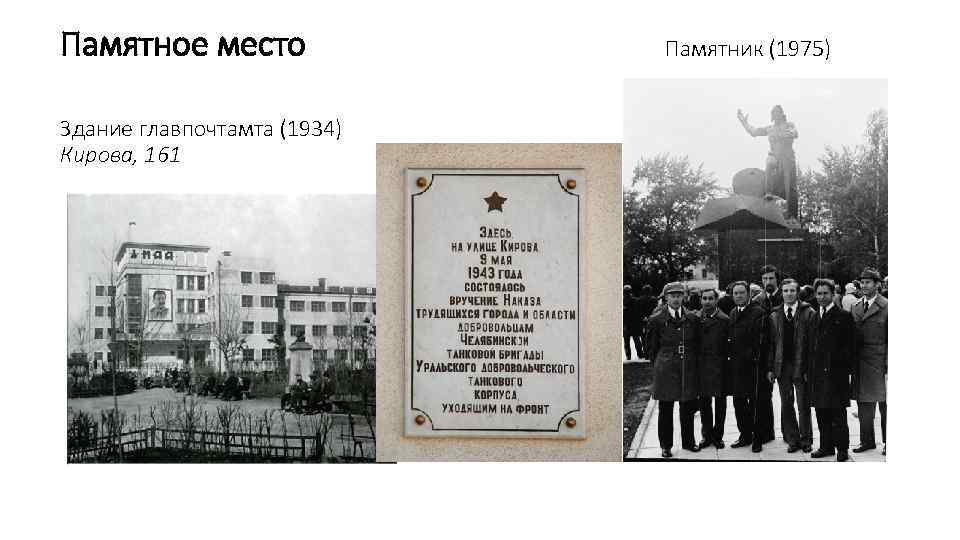 Памятное место Здание главпочтамта (1934) Кирова, 161 . Памятник (1975) 
