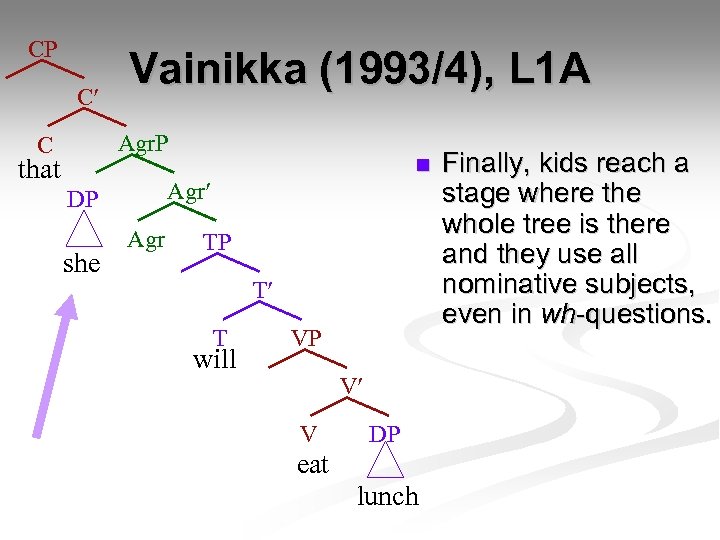 CP C Vainikka (1993/4), L 1 A Agr. P C that Agr DP she