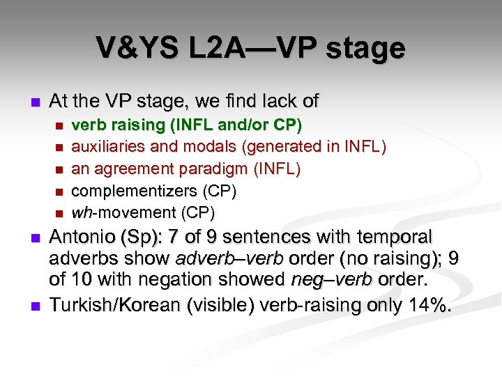 V&YS L 2 A—VP stage n At the VP stage, we find lack of