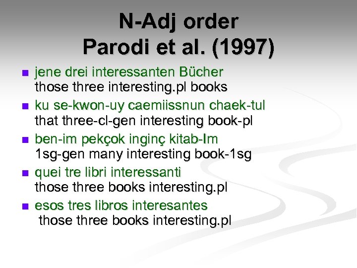 N-Adj order Parodi et al. (1997) n n n jene drei interessanten Bücher those