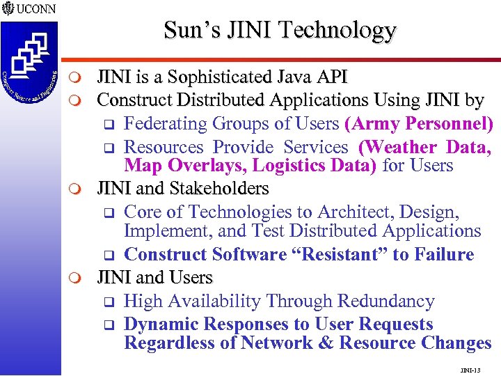 Sun’s JINI Technology m m JINI is a Sophisticated Java API Construct Distributed Applications